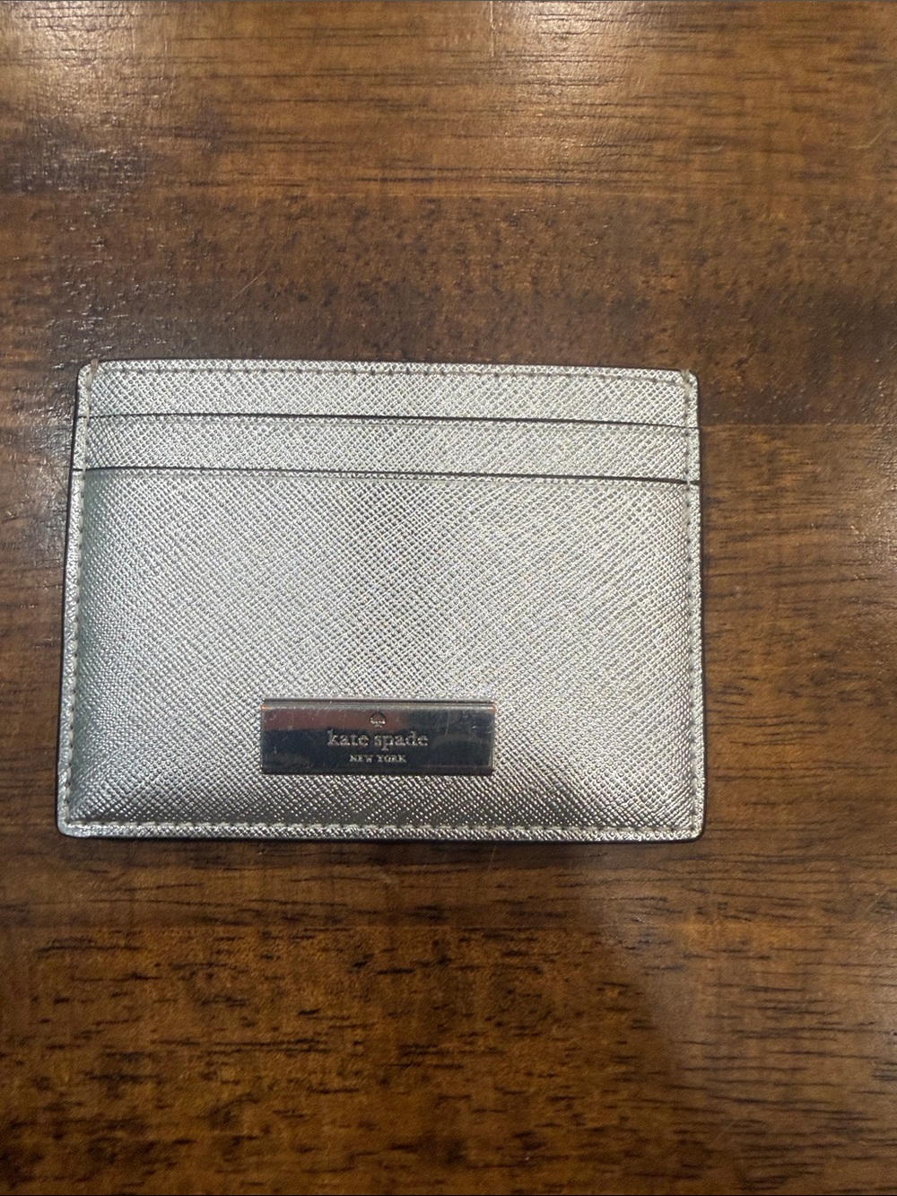 kate spade Silver Metallic Card Holder with Logo Plaque